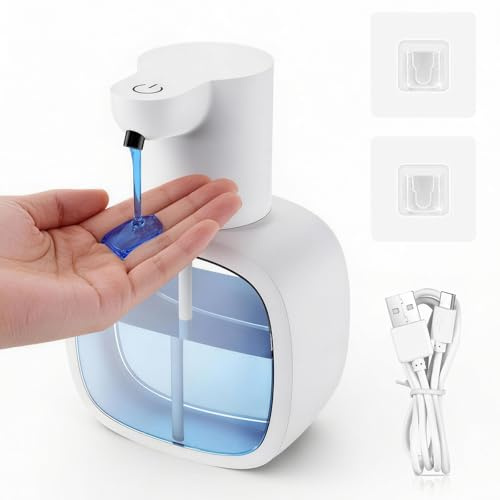 Dispensador de Jabón Automático 500ml con Sensor, Dispensador Jabon Baño Automatico, Resistente al Agua IPX5, 4 Niveles Ajustables, para Baño, Cocina, Hoteles y Espacios Públicos