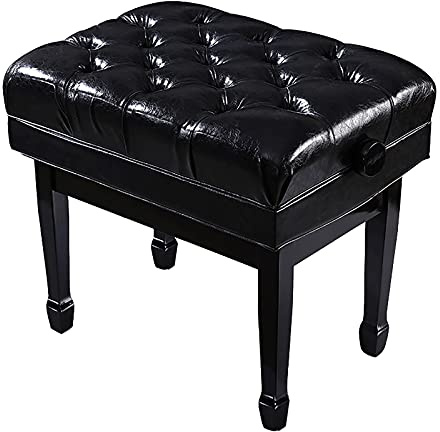 Pianopall Deluxe träpianobänk 10 cm höjdjusterbar keyboardpall med tjock PU-lädersits, 61 x 43 x 50-60 cm,