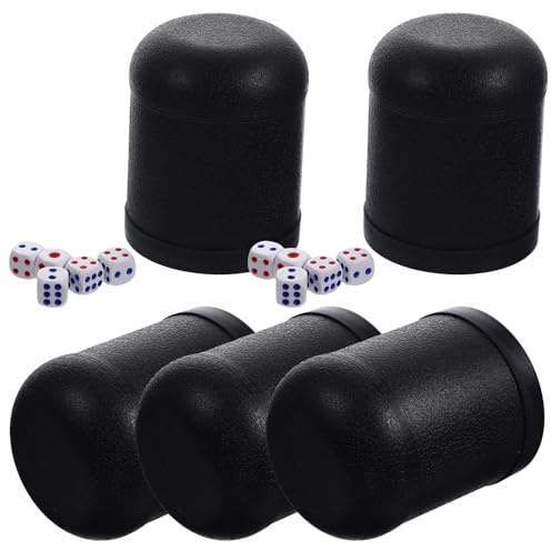 Kisangel 5 Vasos Agitadores de Dados Negros Estilo Aleatorio 25 Dados de Plástico Resistentes Kit Compacto y Portátil para Juegos de Fiesta Cumpleaños Infantil y Entretenimiento