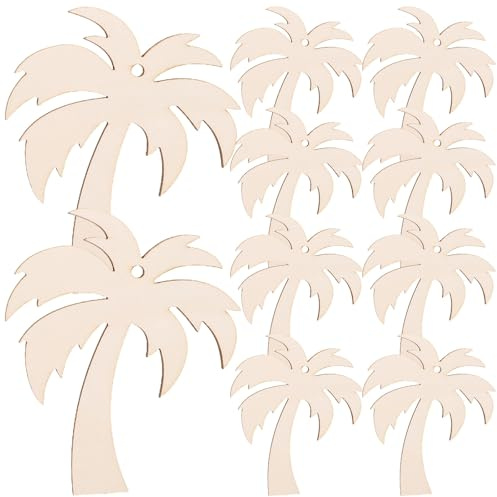 SUPVOX de Recortes de Madera sin Terminar Color Caqui 20 Piezas Decoración Artesanal Forma de Palmera sin Rebabas Cuerda de Cáñamo para Manualidades Diy