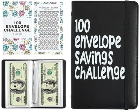 Livret d'épargne – 18 x 11 x 2 cm, 100 enveloppes, organiseur de budget en PU, des finances personnelles pour les objectifs de mariage en famille | Classeur de gestion des dépenses pour le burea