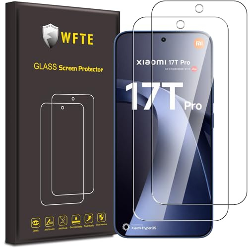 WFTE [2 stycken skyddsfolie för Xiaomi Mi 17T Pro 5G pansarglas, glasfolie 9H hårdhet, anti-repor, anti-bubblor, skärmskyddsfolie pansarskyddsglas för Xiaomi 17T Pro/Mi 17 T Pro