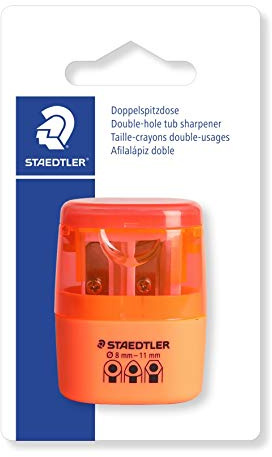 Staedtler 51260F-4BK Afilalápices doble con depósito, color naranja neón. Presentación en blister, rojo