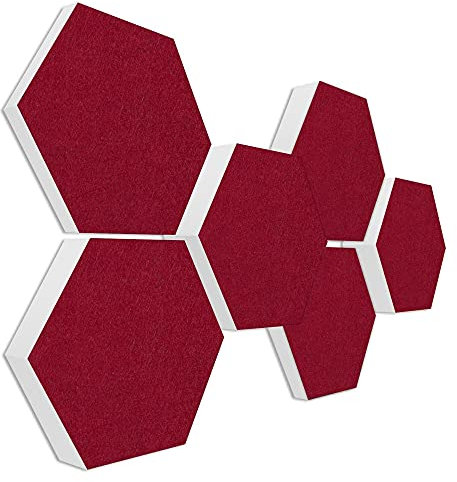 platino24 Schallabsorber COLORE aus Basotec G+ I Akustikpaneele mit Akustikfilz I 3D Wand-Paneele mit 6 Waben in Bordeaux I Akustikplatten zur Schalldämmung in Büro, Studio & Wohnung