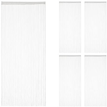 Relaxdays 5 Cortinas de Hilos, para Cortar, con Pasador, para Puertas y Ventanas, 90 x 245 cm, Blanco