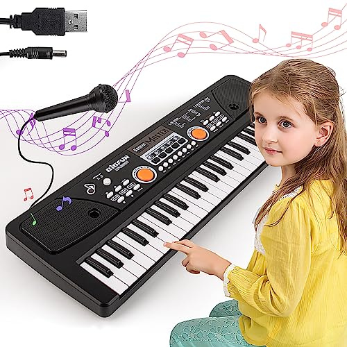 Clavier Piano Enfant, 49 Touches Clavier Électronique Numérique avec Microphone Early Éducation Musical Instrument Musique Clavier Anniversaire Cadeaux de Noël Âge