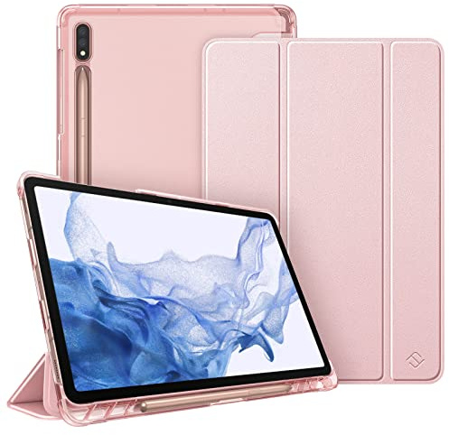 Fintie Hülle für Samsung Galaxy Tab S8 11 Zoll 2022 / Tab S7 11 Zoll 2020 - Silm Schutzhülle mit Transparenter Rückseite Abdeckung Cover Auto Schlaf/Wach Funktion, Roségold