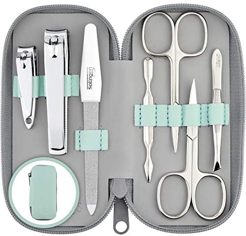 Maniküre Set Solingen - Vergleichssieger - Echt Leder Etui handlich und weich - 7teiliges Nagelset für Damen und Herren marQus aus glanzvernickeltem poliertem Stahl