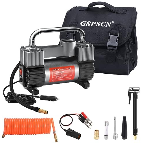 GSPSCN 12V Heavy Duty Tire Inflator Metal Portable Air Compressor Pump