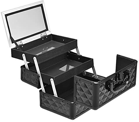 GOPLUS Mallette de Maquillage avec Miroir, Coffret de Maquillage avec 2 Etagère, Boîte à Maquillage Diverse Couleurs aux Choix 23x15x18CM (Noir)