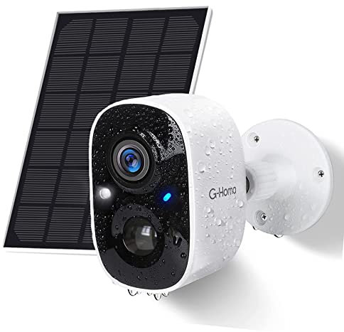 G-Homa Telecamera Wi-Fi Esterno con Pannello Solare, Videocamera Sorveglianza Esterno WiFi con Colore Visione Notturna/Audio a 2 Vie/2K/Movimento PIR/sirena/intelligente AI/Impermeabile IP65