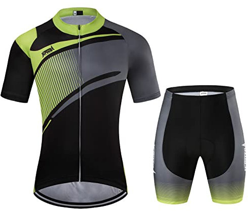 JEPOZRA Fahrradbekleidung Herren Sommer Fahrradtrikot Set Rennrad Trikot Radtrikot Kurzarm mtb Mountainbike Jersey Shirt und Fahrradhose Atmungsaktiv Gel Sitzpolster
