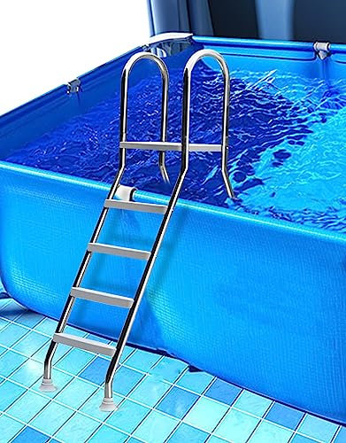 BOTOWI Escalera/Escalones para Piscinas de hasta 135 cm de Altura, Escalera para Piscinas Elevadas de 4 Peldaños, Escalera de Seguridad ExtraíBle de Doble Cara para Piscinas de Cualquier Tipo