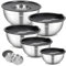 Cinnani Lot de 5 Bols à Mélanger en Acier Inoxydable avec Couvercles, Saladier, Bols de Service, Bol Cuisine Multifonctionnel avec 3 Accessoires de Broyage et Fond Antidérapant en Silicone