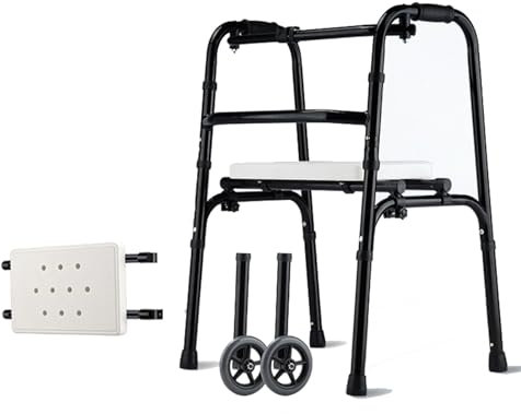 Joyfitness Klappbarer Standard-Gehwagen Mit Sitz, Gehbock Für Senioren Stabil,höhenverstellbarer Leichter Standard-Gehhilfe, Leichter Rehabilitations-Hilfsgeher Aus Aluminiumlegierung,