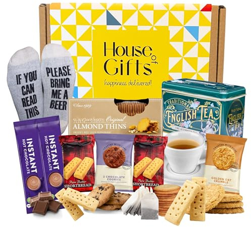 Birthday Gifts Hamper for Men | Mens Hamper Including Novelty Socks, Almond Thins, Buttery Shortbreads, Traditional Afternoon Tea Tin and Crunchy Biscuits | Ideal for Dads, Husband or Grandad
