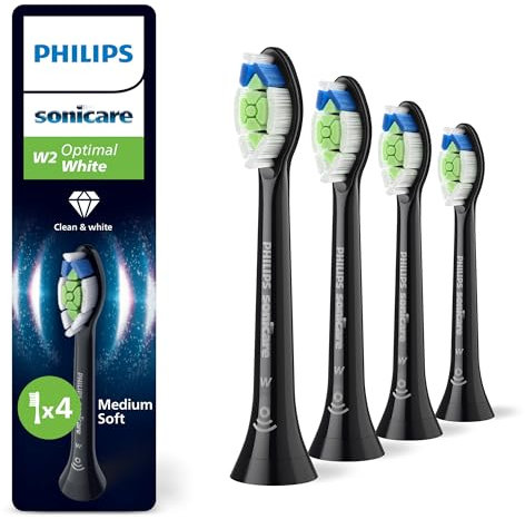 Philips Sonicare W2 Optimal White - Têtes de brosse à dents de rechange d'origine, noir, lot de 4, HX6064/88