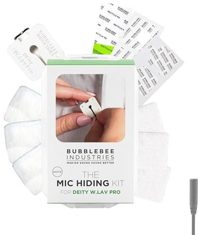 Bubblebee Mic Hiding Kit for Deity W.Lav Pro - Lapel Microphone Hiding Kit, Noise & Wind Reduction & Case for Content Creators, Videographers, Audio Engineers & Filmmakers - White