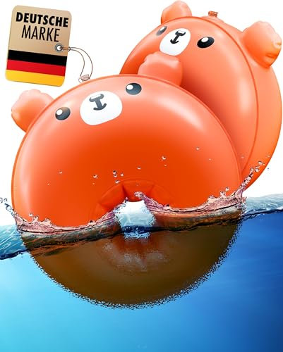 Kleinbär® Schwimmflügel mit Sicherheitsventil & PE-Schaumkern [TÜV geprüft] I Schwimmhilfe für Kleinkinder - 1 bis 3 Jahre, 11-17 Kg I Runde Schwimm Flügel im Bärchendesign I Schwimmärmel