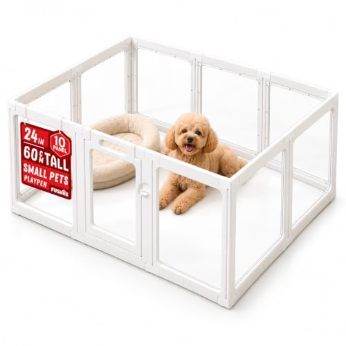 Fuskee Clear Acrylic Dog Playpen & Indoor Puppy Pen, 59 x 39 x 24 Inches