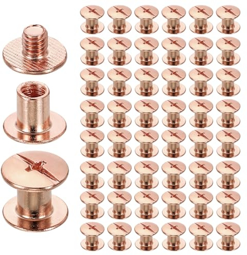 sourcing map 50set Chicago Screw M5 x 6mm 8mm Length Metal Phillips Nail Rivet Stud Screw Bolts Rivets Binding Post Screw for DIY Leather Belt Bag Craft Bookbinding, Rose Gold