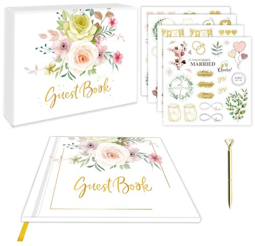 CHSEEO Wedding Guest Book for Wedding Reception, Guestbook with Personalised DIY Stickers Decor, 120 Pages Lined Guest Sign in Book for Bridal Shower, Engagement Party, Come with 1 Signature Pen #2