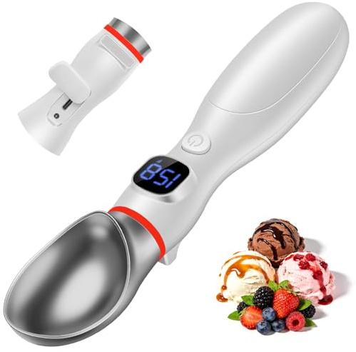 Cuchara para helado calefactable recargable, eléctrica de 4000 mAh con 3 niveles de calor ajustables y pantalla LED, accesorio de cocina para helado duro, impermeable IP67, con luz indicadora
