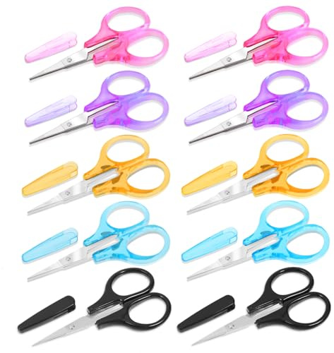 10pcs Small Scissors Detail Mini Scissors with Cover Stainless Steel Craft Scissor Bulk Portable Sharp Fabric Scissor with Cap for Paper Sewing Crafting Embroidery Quilting Knitting