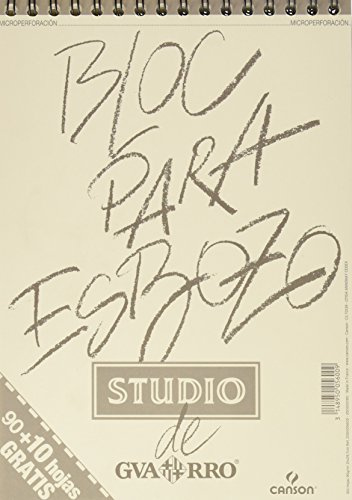 Canson Guarro Esbozo, Papel de esbozar, Grando ligero, 90gsm, Espiralados sobre el lado corto, A4-21x29,7cm, Blanco natural, 100 hojas