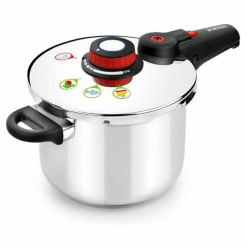 MONIX Selecta Duo Set ollas a presión rápidas 4 y 6 litros con Sistema de selección de Alimentos y Cierre automático, Acero INOX 18/10, Plata, 2 Unidades