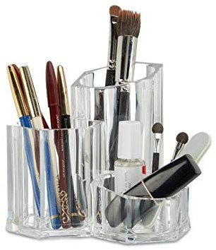 Relaxdays Porta Pennelli per Trucco, Organizer per Cosmetici, Make-Up, 3 Contenitori per Matite, Trasparente, Acrilico
