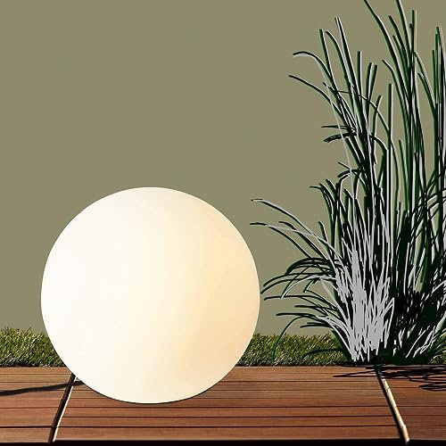 Lightbox Outdoor Lichtkugel - Ø 60 cm - hochwertige Gartenlampe mit Erdspieß & Stecker - für die Terrasse/Balkon/Außenbereich als Wegebeleuchtung - E27 Fassung, max. 60 W - aus Kunststoff in Weiß