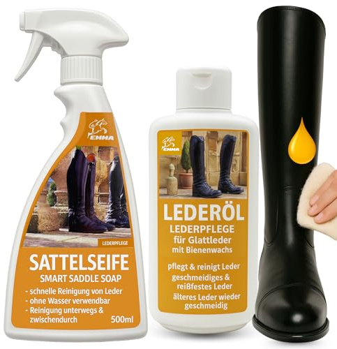 Jabón para sillas de montar + Aceite para el cuero Spray para el cuidado del cuero + Grasa incoloro I Bálsamo I Limpiador I Cuidado del zapato cuero Sofá Coche Zapatos de silla de montar Cuero 2*500ml