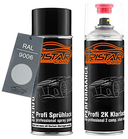TRISTARcolor Kit di bombolette spray 2K RAL 9006 Weissaluminium Metallic lucida vernice di base 2 componenti vernice trasparente bomboletta a spruzzo vernice spray vernice a spruzzo