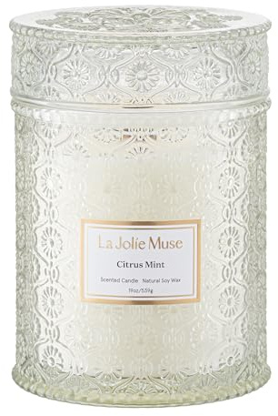 LA Jolie Muse Citrus Mint Scented Candle for Home,19 oz Natural Soy Wax | Large Jar Luxury Candle, Clean Non Toxic, Scented Candles Gifts for Women, Summer Fresh Citrus Candles, Wood Wick, Bergamot