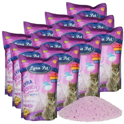 Lyra Pet® | 12 x 5 L = 60 L Lyra Power Clumping Silica Silikat Katzenstreu | Stark Klumpend | Saubere Wohnung | Neutralisiert den Geruch | Staubfrei | Sparsam im Gebrauch | Nachfüllen statt Neufüllen
