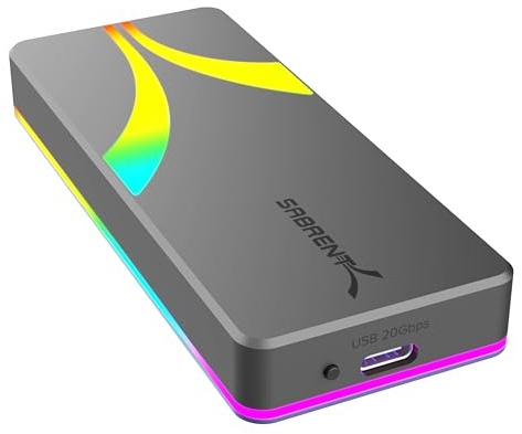 SABRENT Rocket M.2 NVMe SSD Enclosure, Ultra Fast Enclosure, USB 3.2 Type C 20Gbps SATA/NVMe, Plug and Play, RGB Lights, Aluminum Case (EC-RGBG)