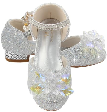 M MUNCASO Mary Jane prinsessskor med glänsande rosett, glitterskor för flickor, festskor, blomsterflickskor för banketter, födelsedagsfester, cosplay dansskor, prinsessor, fina utklädningsskor, Silver