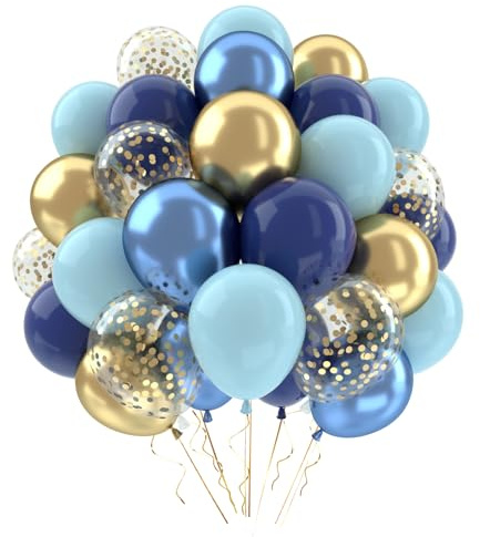 Ballons Anniversaire Bleu Or, Ballons Bleus Marine Or, 62 Pièces Ballon Helium Bleu Métalliques Confetti, Arche Ballon Anniversaire Bleus pour Decoration Bapteme Garcon Baby Shower Homme Mariage