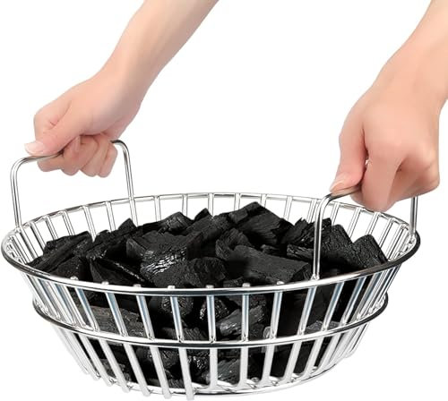 GLARETEX Cesta de ceniza de carbón de acero inoxidable de 14 pulgadas, accesorio para parrilla grande de huevo verde grande