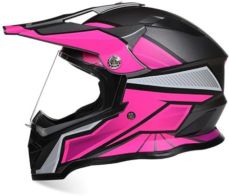 PAESCOY Motocross Helm Damen Herren Full Face MTB Helm Motorradhelm Cross DOT/ECE-Zertifizierter Mit Anti-Fog Sonnenblende Downhill Helm Mopedhelm Schutzhelm Für Cruiser Chopper,Pink-M