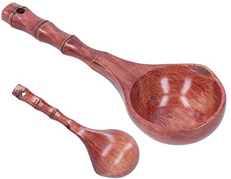 Juego de 2 cucharas de madera para cocinar, cucharas de madera con cucharas de mango largo, cucharas de madera para cocinar cucharas de madera para comer cuchara de sopa cucharada