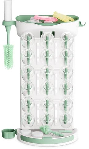 momcozy Baby Bottle Drying Rack, More Capacity, 18 Bottles as Maximum, Vertical Rack Available for Countertop, DIY Disassemblable & Space-saving Bottle Rack for Travel, Brush Holder Attached