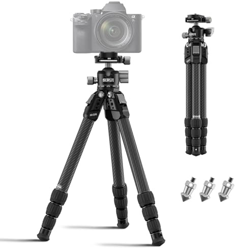 SIRUI Treppiede da Tavolo in Fibra di Carbonio con 360° Testa a Sfera a Basso Profilo, 80cm Treppiede Portatile Leggero con Punte per Viaggi All'aperto, Carico Massimo 10kg, AM-224S+G0