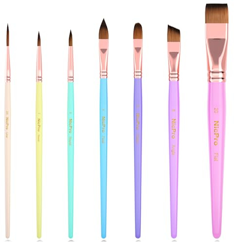 Nicpro 7 Piezas Pinceles Pintura Facial, Pinceles estéticos Pastel para Pintura Corporal, acrílico, Acuarela, óleo, Gouache, Profesionales para Halloween, Cosplay, Fiesta, Maquillaje