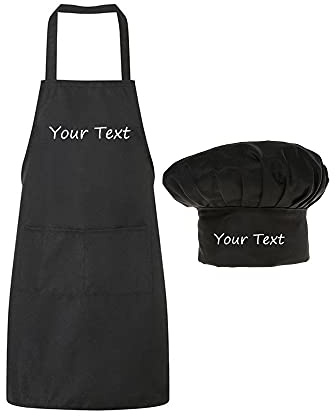 yrozvw Ensemble tablier et toque de cuisinier personnalisé Tablier de cuisinier ajustable pour hommes et femmes