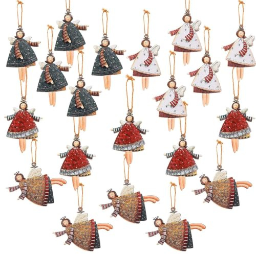 FENGCHUANG Julängel Trähänge, 20 stycken Julgransprydnader, Festival Party Dekoration, Julgran Fönster Ornament