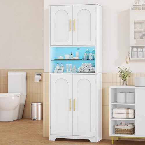 Hzuaneri Meuble Colonne Salle de Bain, Meuble de Rangement, Armoire de Rangement, Placard Rangement, Armoire de Salle de Bain avec 4 Portes, 30 x 60 x 170 cm, Bois Blanc SC68213X