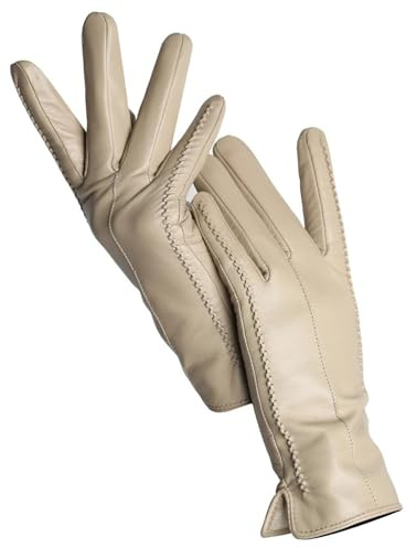 Guantes De Cuero Para Mujer Guantes De Piel De Oveja For Mujer, Cálidos For Invierno, Además De Terciopelo, Cortos, Finos, For Conducir, Color, Guantes De Cuero For Mujer Para Mujer(Light beige,8.5)