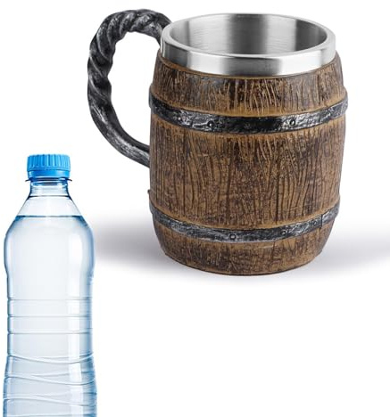 Syengery Taza Vikinga Cerveza, 450ml Taza De Agua Con Forma De Cubo, Jarra De Cerveza Hecha A Mano De Madera Natural Y Acero Inoxidable Para Hombre, Regalo Ecológico